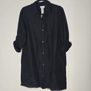 Tommy Bahama NWT Women's St. Lucia Linen Blend Black Beach Shirt Button up Sz L